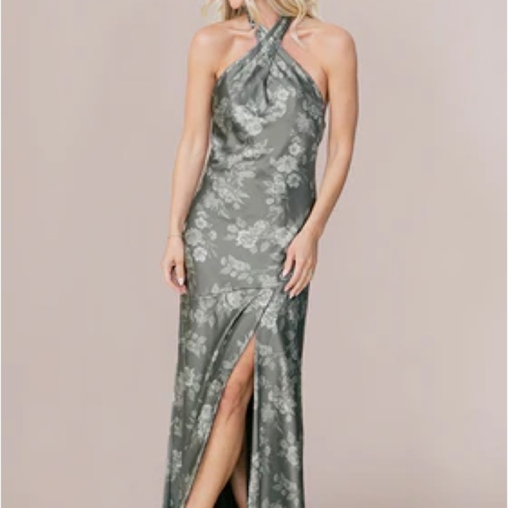 Revelry Green Halter Slit Gown